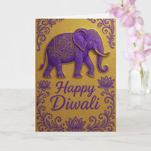Elegant Elephant & Lotus Happy Diwali Groet Kaart