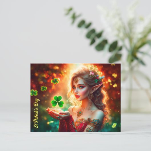 Elegant elf meisje St Patrick's Day bloemenzon Briefkaart (Staand voorkant)