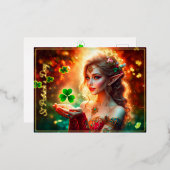 Elegant elf meisje St Patrick's Day bloemenzon Folie Feestdagen Briefkaart (Voorkant / Achterkant)
