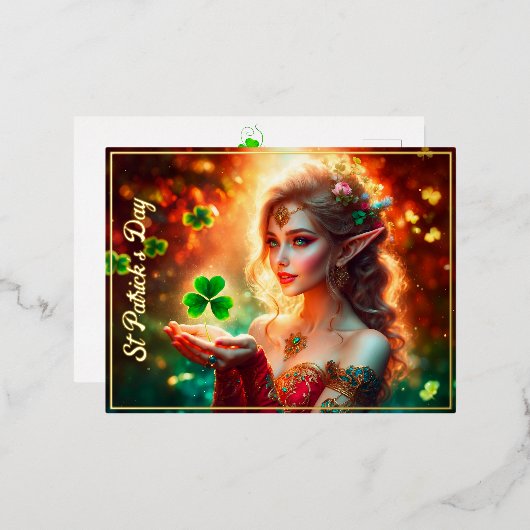 Elegant elf meisje St Patrick's Day bloemenzon Folie Feestdagen Briefkaart (Voorkant / Achterkant)