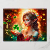 Elegant elf meisje St Patrick's Day bloemenzon Folie Feestdagen Briefkaart (Voorkant)