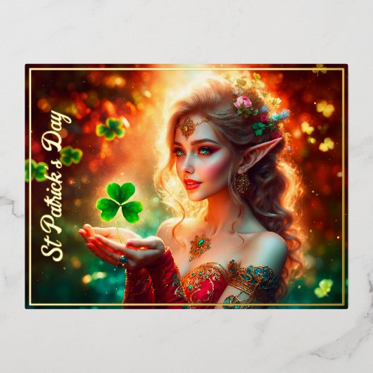 Elegant elf meisje St Patrick's Day bloemenzon Folie Feestdagen Briefkaart (Voorkant)