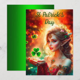 Elegant elf meisje St Patrick's Day bloemrijke zon Feestdagenkaart