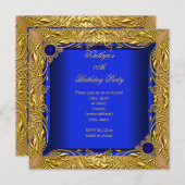 Elegant Elite Birthday Royal Blue Gold Kaart (Voorkant / Achterkant)