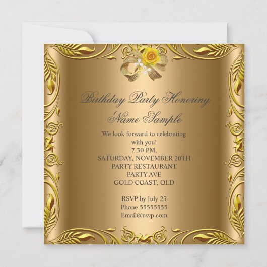 Elegant Elite Bronze Gold Roos Birthday Party Kaart (Achterkant)