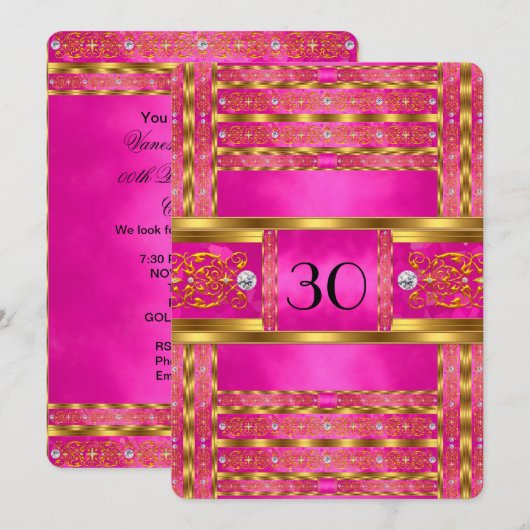 Elegant Elite Gold Pink Birthday Party 4 Kaart (Voorkant / Achterkant)