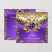 Elegant Elite Paars Floral Gold Birthday Party 2 Kaart (Voorkant / Achterkant)
