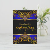 Elegant Elite Royal Blue Gold Black Birthday Kaart (Staand voorkant)