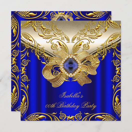 Elegant Elite Royal Blue Gold Party 2 Kaart (Voorkant / Achterkant)