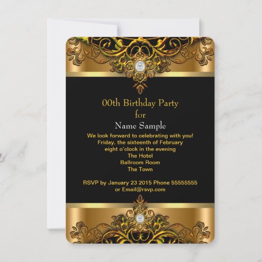 Elegant Elite Royal Gold Black Diamond Birthday Kaart (Achterkant)