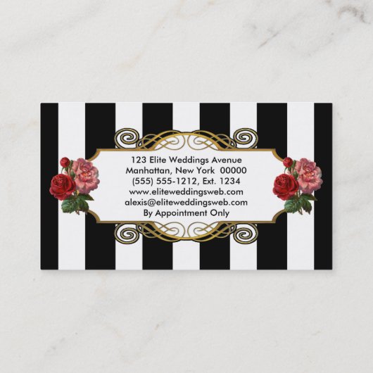 Elegant Elite Stripes |Gold Floral Wedding Planner Visitekaartje (Achterkant)