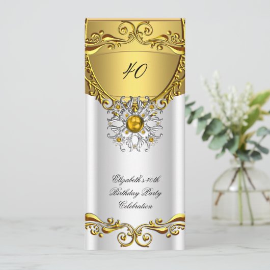 Elegant Elite White Jewel Gold Birthday Party Kaart (Staand voorkant)