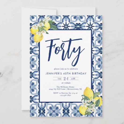 Elegant Elk jaar Lemon Mediterranean Tegel Birthda Kaart (Voorkant)