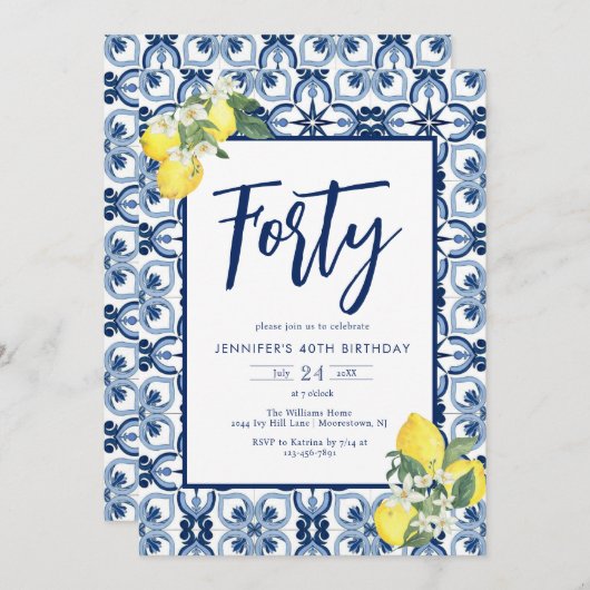 Elegant Elk jaar Lemon Mediterranean Tegel Birthda Kaart (Voorkant / Achterkant)