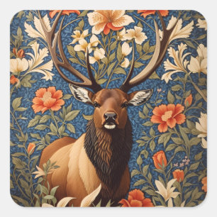 Elegant Elk William Morris Geïnspireerd Bloemen Vierkante Sticker