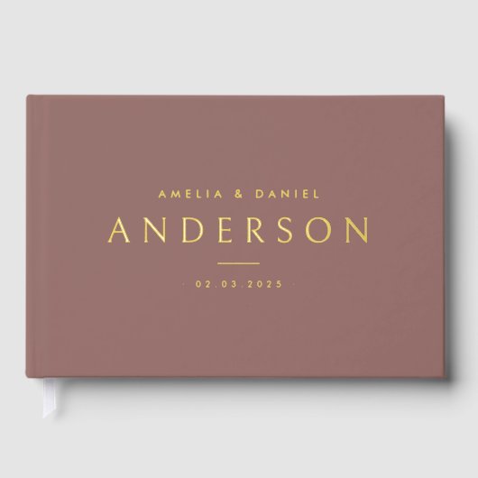 Elegant elke kleur bruiloft namen en datum echte f gastenboek (Voorkant)