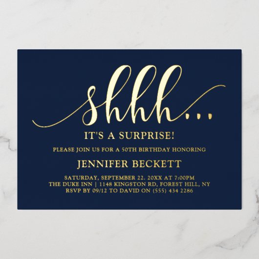 Elegant Elke leeftijd verrassende verjaardag Echte Folie Uitnodiging (Voorkant)