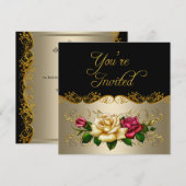 Elegant elke partij koffie met gouden rode rozen v kaart (Voorkant / Achterkant)