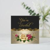 Elegant elke partij koffie met gouden rode rozen v kaart (Staand voorkant)