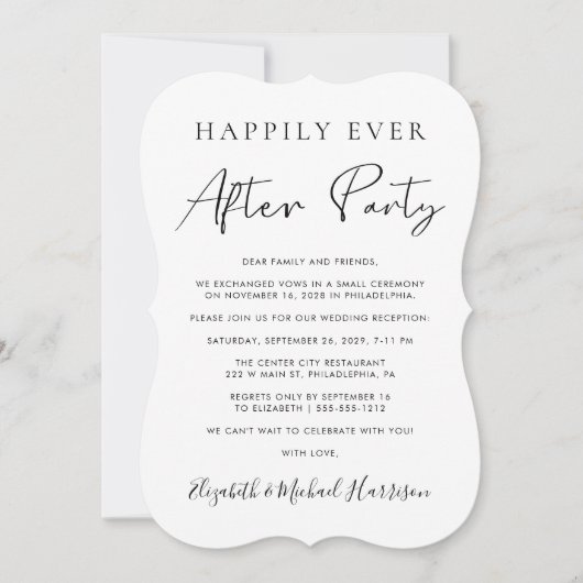 Elegant Elopement Photo Wedding Reception Kaart (Voorkant)