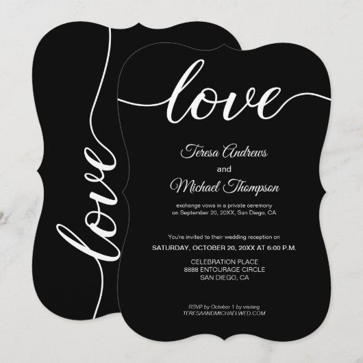 Elegant Elopement Wedding Reception Black White Kaart (Voorkant / Achterkant)