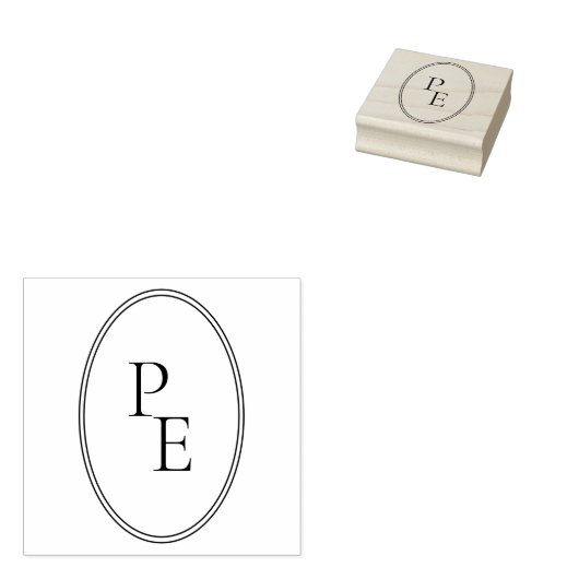 Elegant Embleem Dubbele Ovaal Luxe Moderne Monogra Rubberstempel (Gestempeld)