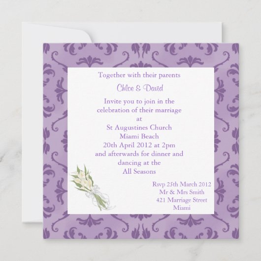 ELEGANT EMBOSS KIJKT PAARSE WEDDING INVITATIE UIT KAART (Voorkant)