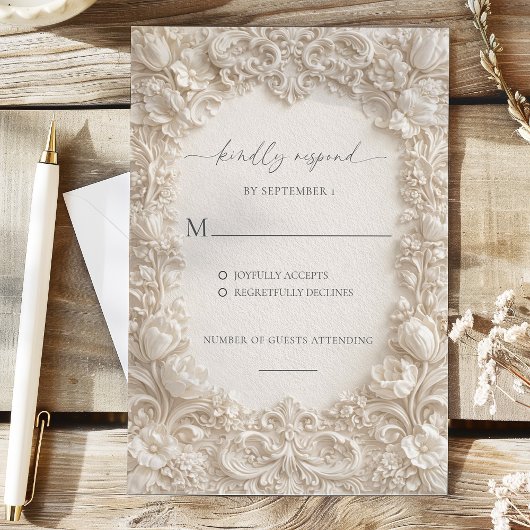 Elegant Embossed Floral Wedding Response Cards Kaart