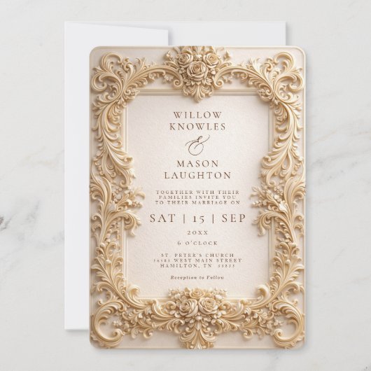 Elegant Embossed Style Frame Baroque Wedding Kaart (Voorkant)