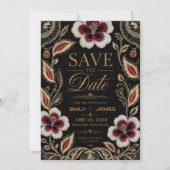 Elegant Embroidered Floral Save The Date (Voorkant)