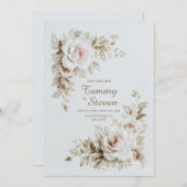 Elegant Embroidered Rose Wedding Kaart (Voorkant / Achterkant)