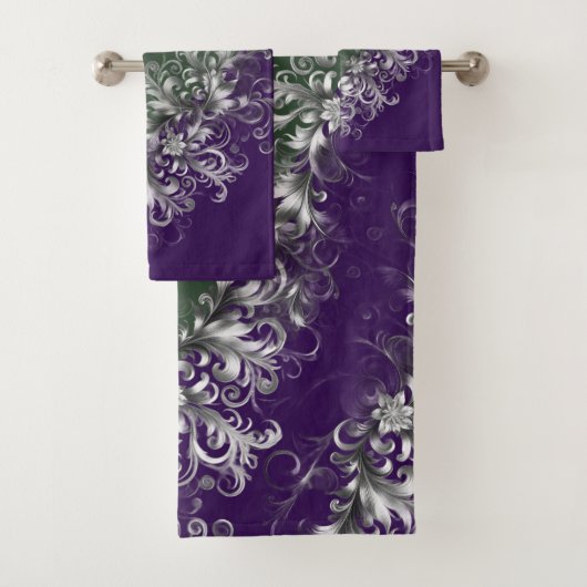 Elegant Emerald and Amethyst Silver Trim Towel Set Bad Handdoek (Insitu)