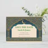 Elegant Emerald and Gold Arch Save the Date  (Staand voorkant)