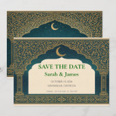 Elegant Emerald and Gold Arch Save the Date  (Voorkant / Achterkant)