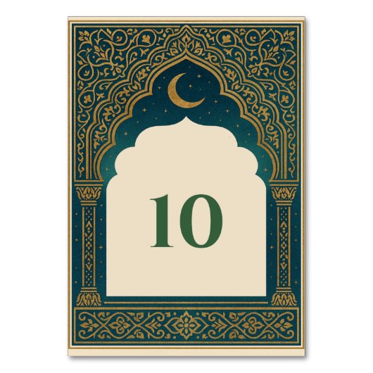 Elegant Emerald and Gold Arch Wedding Table Number Kaart (Voorkant)
