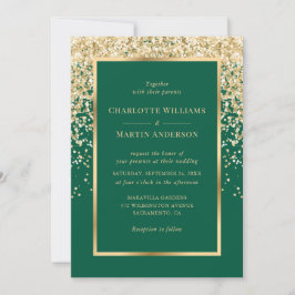 Elegant Emerald and Gold Confetti Wedding Kaart