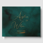 Elegant Emerald and Gold Script Wedding Gastenboek (Voorkant)