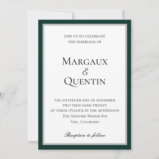 Elegant Emerald and Silver Wedding Invitation Kaart (Voorkant)
