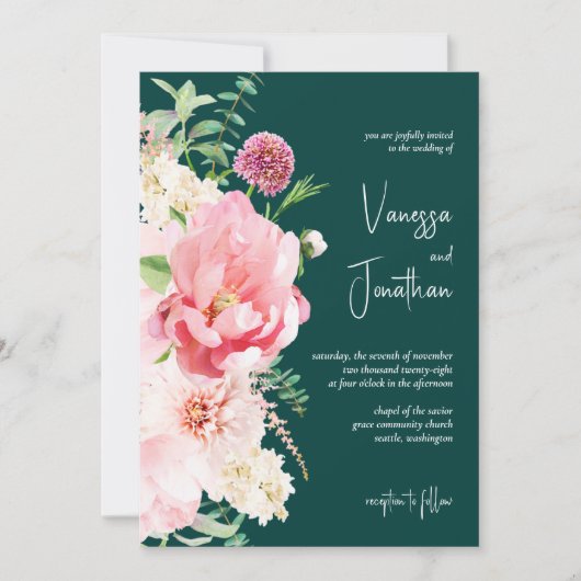 Elegant Emerald Blush Floral voornaam Dark Moody Kaart (Voorkant)