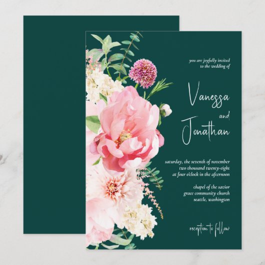 Elegant Emerald Blush Floral voornaam Dark Moody Kaart (Voorkant / Achterkant)