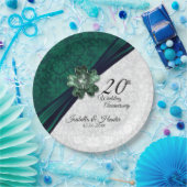 Elegant Emerald Damask 20e Jubileum Papieren Bordje (Feest)