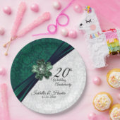 Elegant Emerald Damask 20e Jubileum Papieren Bordje (Feest)