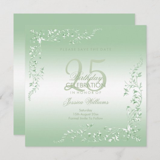 Elegant Emerald Decoration 25th Birthday Save The Date (Voorkant / Achterkant)