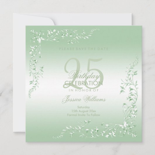 Elegant Emerald Decoration 25th Birthday Save The Date (Voorkant)
