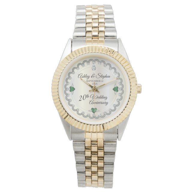 Elegant Emerald Diamonds 20th Wedding Jubileum Horloge (Voorkant)