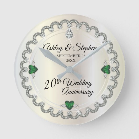Elegant Emerald Diamonds 20th Wedding Jubileum Ronde Klok (Voorkant)