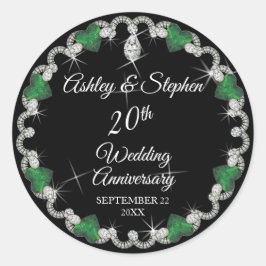 Elegant Emerald Diamonds 20th Wedding Jubileum Ronde Sticker