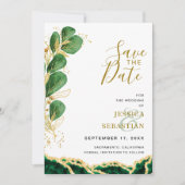 Elegant Emerald en Gold Agate Eucalyptus Wedding Save The Date (Voorkant)