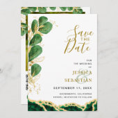 Elegant Emerald en Gold Agate Eucalyptus Wedding Save The Date (Voorkant / Achterkant)