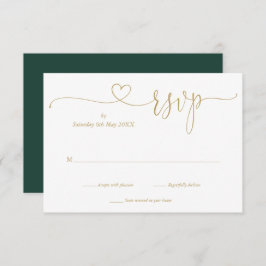 Elegant Emerald en Gold Elegant Script Heart RSVP Kaartje